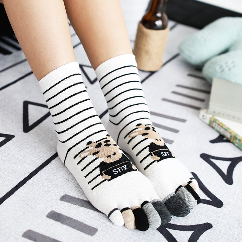 Ms Winter Socks Stripe Cartoon Toe Socks Toe Socks Support Processing Quality Cotton